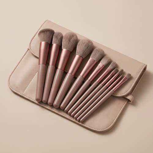 Brissle Co. 13-piece free makeup brush set with roll-up travel case